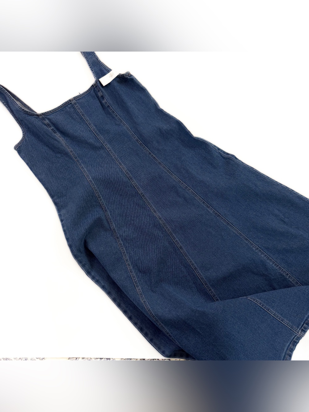 Old Navy Dress Womens Medium Seamed Square Neck Midi Fit & Flare Denim New - Picture 2 of 9